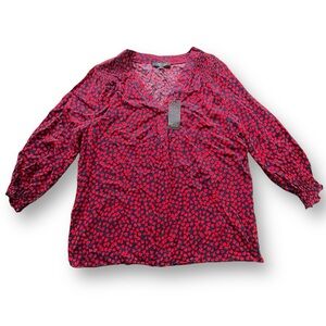 Rachel Roy Navy/Red Heart Novelty Print Longsleeve Blouse Women’s Large NWT